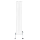 Radiatore piatto monocolonna bianco, 1600 x 280 mm, con finitura liscia e valvole cromate, ideale per spazi moderni