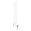 Radiatore piatto monocolonna bianco, dimensioni 1600 x 420 mm, con finitura liscia e valvole di regolazione in metallo lucido