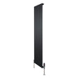 Radiatore piatto monocolonna nero, 1600 x 420 mm, con finitura liscia e valvole moderne, ideale per ambienti contemporanei