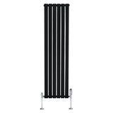 Radiatore piatto monocolonna nero di 1600 x 420 mm con valvole, design elegante e linee verticali per un tocco moderno