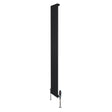 Radiatore piatto monocolonna nero, 1800 x 280 mm, con finitura liscia e valvole moderne, ideale per ambienti eleganti e contemporanei