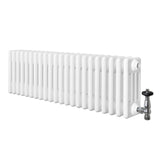 Radiatore tradizionale a 4 colonne, bianco lucido, lungo 1010 mm, con valvole in metallo, design elegante e classico per riscaldamento efficace