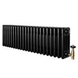 Radiatore tradizionale a 4 colonne, 300 x 1010 mm, finitura nera lucida con valvole in ottone, design elegante e robusto