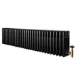 Radiatore tradizionale a 4 colonne, 300 x 1370 mm, finitura nera lucida con valvole dorate, design elegante e moderno