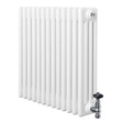 Radiatore tradizionale a 4 colonne, bianco lucido, con valvola cromata, design elegante e dimensioni 600 x 605 mm
