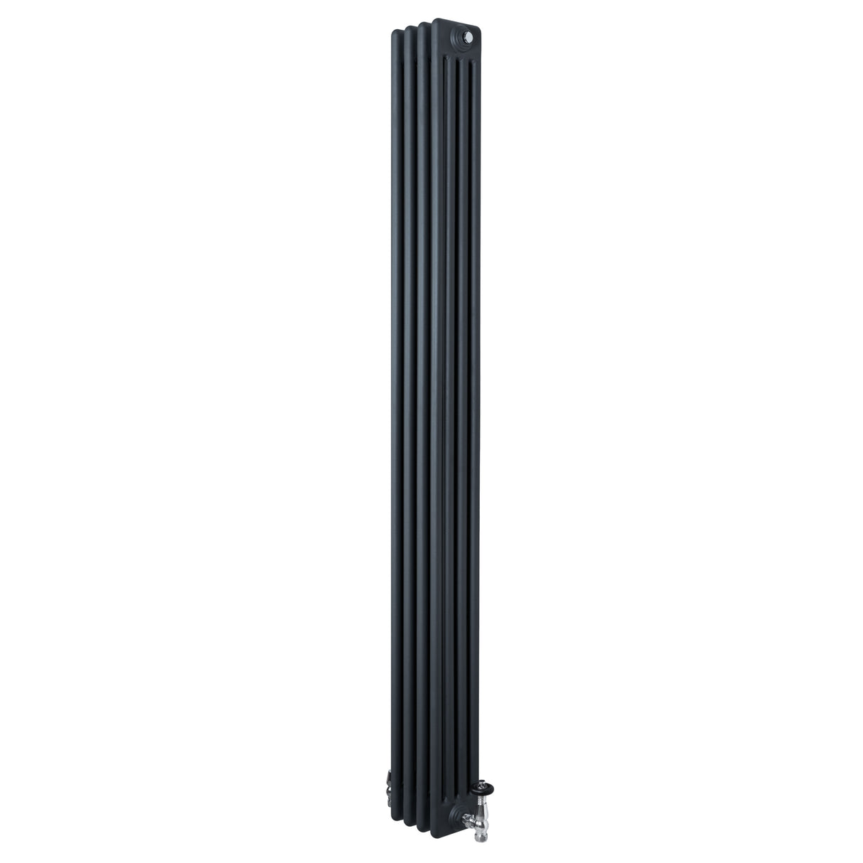 Radiatore tradizionale verticale a 4 colonne, finitura grigio antracite, design elegante e lineare, ideale per riscaldare spazi moderni