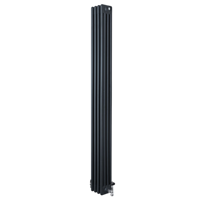 Radiatore tradizionale verticale a 4 colonne, finitura grigio antracite, design elegante e lineare, ideale per riscaldare spazi moderni