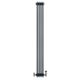 Radiatore tradizionale verticale a 4 colonne, finitura grigio antracite, con valvole, design elegante e moderno, ideale per riscaldamento