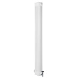 Radiatore verticale a 4 colonne, finitura bianca lucida, misura 1800 x 200 mm, con valvole per un design elegante e funzionale