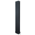 Radiatore tradizionale verticale a 4 colonne, grigio antracite, con finitura liscia e valvole, dimensioni 1800 x 290 mm