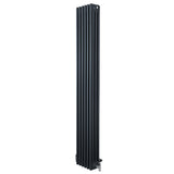 Radiatore tradizionale verticale a 4 colonne, grigio antracite, con finitura liscia e valvole, dimensioni 1800 x 290 mm