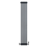 Radiatore tradizionale verticale a 4 colonne, grigio antracite, con finitura liscia e valvole, misura 1800 x 290 mm