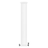 Radiatore tradizionale verticale a 4 colonne, finitura bianca lucida, con valvole, dimensioni 1800 x 290 mm, design elegante e funzionale