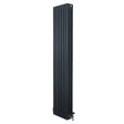 Radiatore tradizionale verticale a 4 colonne, grigio antracite, con finitura liscia e valvole, misura 1800 x 380 mm