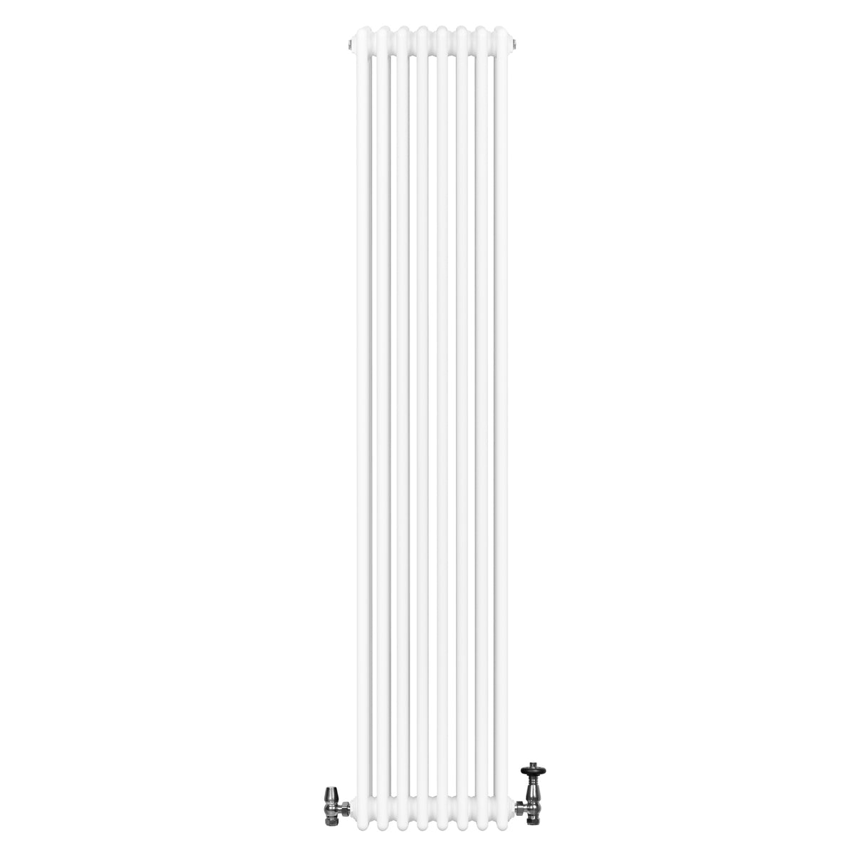 Radiatore tradizionale verticale a 4 colonne, bianco, con valvole, altezza 1800 mm e larghezza 380 mm, design elegante e classico