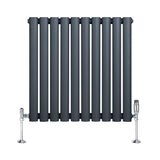 Radiatore orizzontale a colonna singola, 600 x 600 mm, colore antracite, con finitura liscia e valvole cromate ai lati