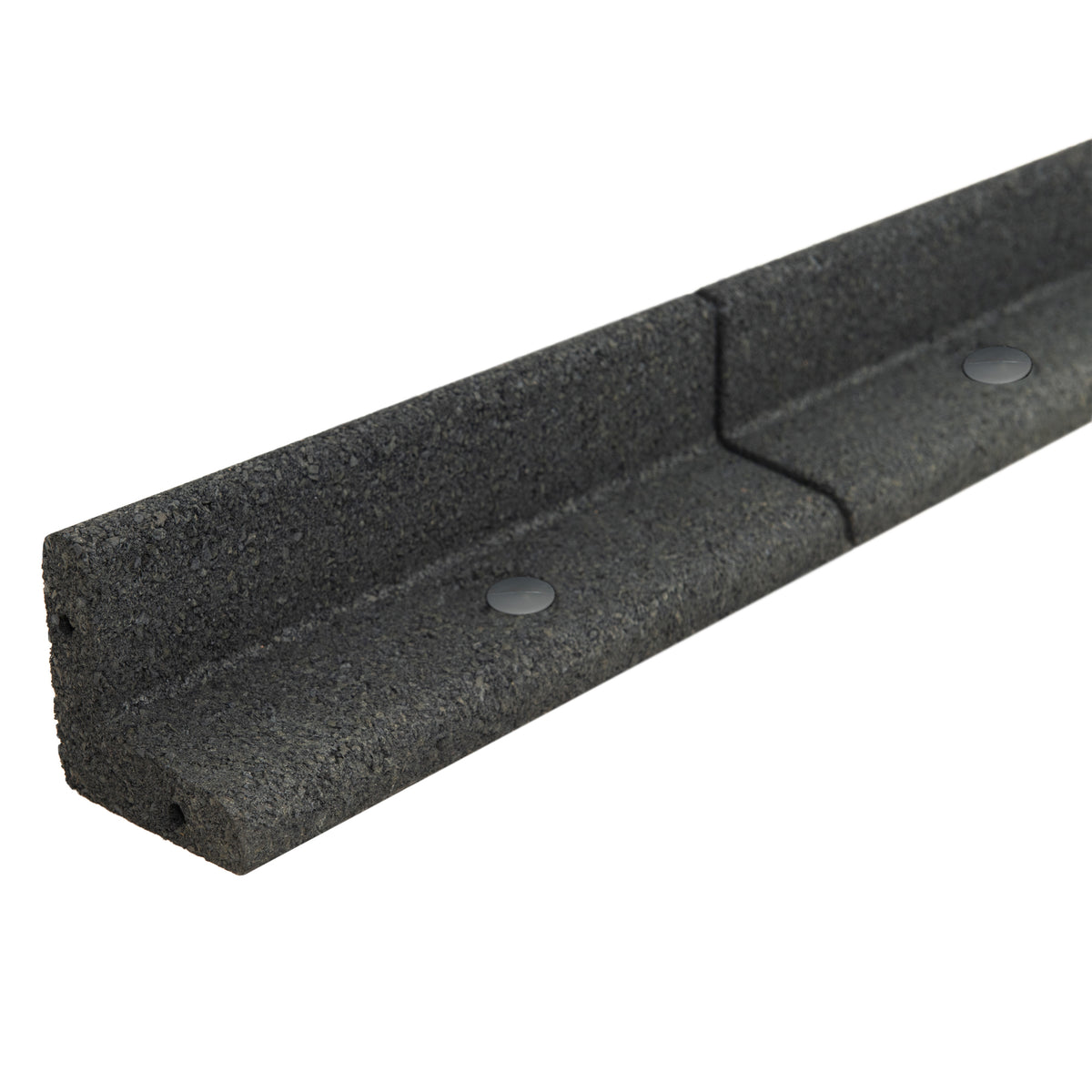 Bordura flessibile da giardino grigia in materiale gommoso, lunga 18 m e alta 1,2 m, con dettagli di fissaggio neri visibili
