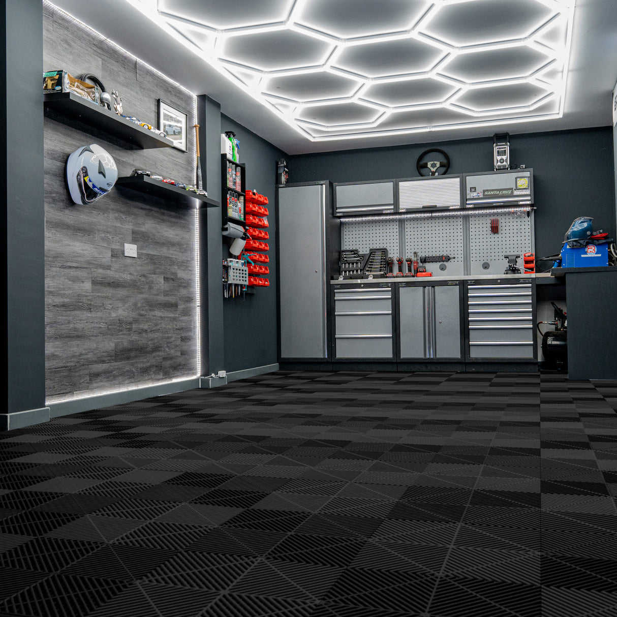 120 Piastrelle Modulari Nere + 14 Luci LED Esagonali 6500K