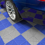 Luci LED Esagonali x 2 & Piastrelle Ventilate per Pavimento Garage con Bordi - 120 Grigie & 120 Blu