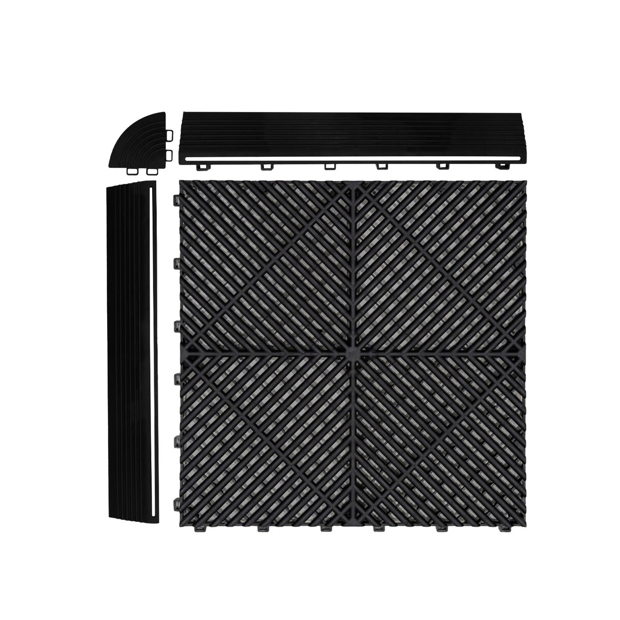 Luci LED Esagonali x 2 e Piastrelle Ventilate per Pavimento Garage con Bordi - 165 Nere & 60 Grigie