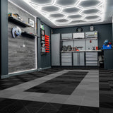 Luci LED Esagonali x 2 e Piastrelle Ventilate per Pavimento Garage con Bordi - 165 Nere & 60 Grigie