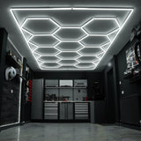 Luci LED Esagonali x 2 e Piastrelle Ventilate per Pavimento Garage con Bordi - 165 Grigie & 60 Nere