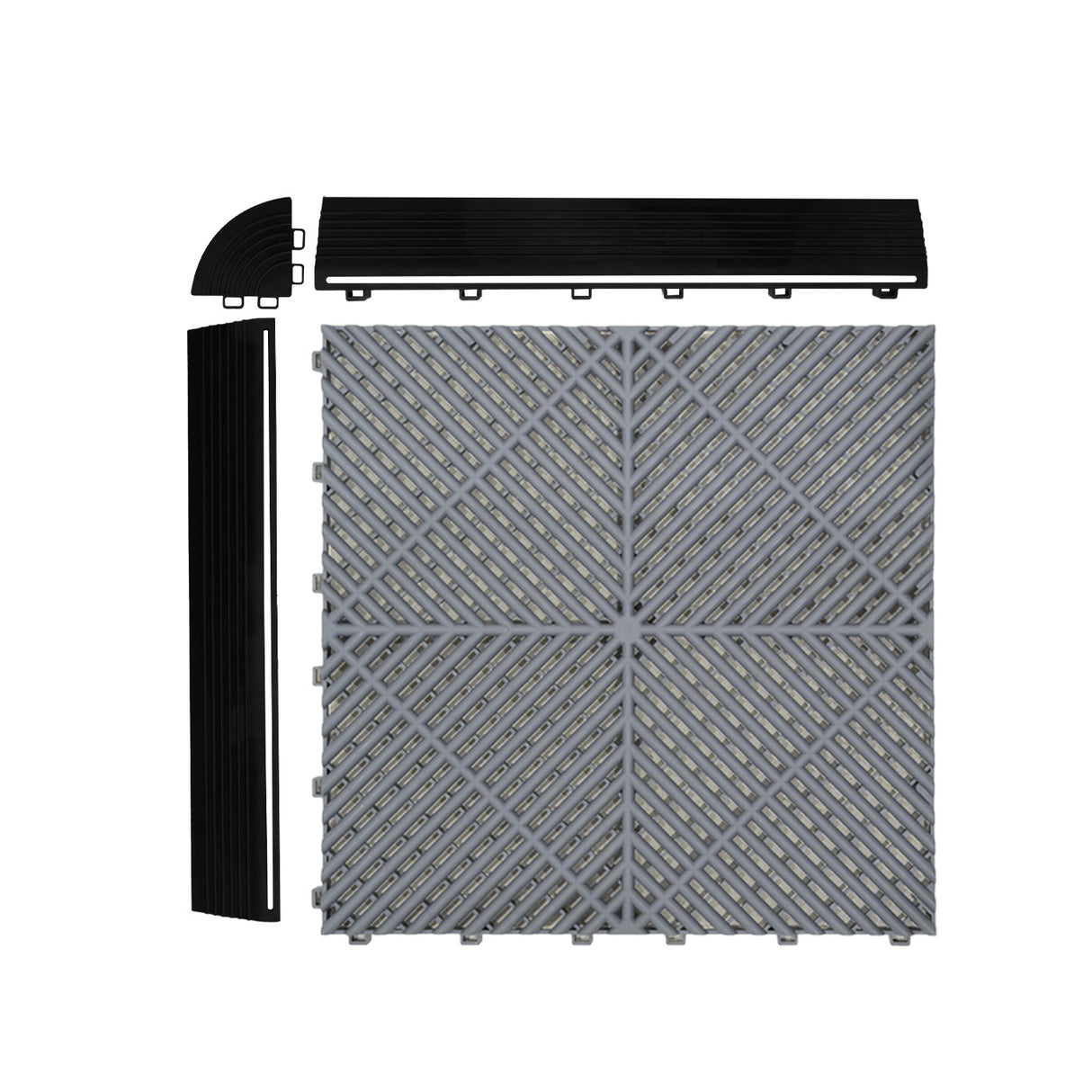 Luci LED Esagonali x 2 e Piastrelle Ventilate per Pavimento Garage con Bordi - 165 Grigie & 60 Nere