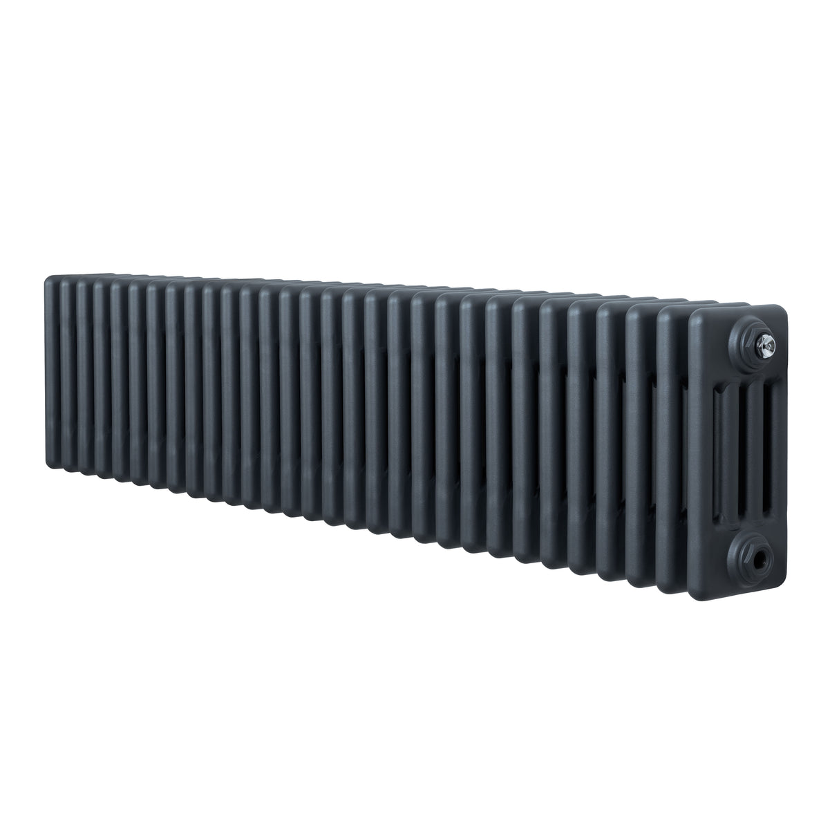 Radiatore tradizionale a 4 colonne in grigio antracite, lungo e rettangolare, con texture rigata e finitura opaca, ideale per riscaldamento