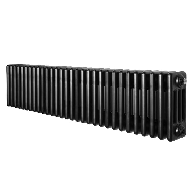 Radiatore tradizionale a 4 colonne, 300 x 1370 mm, finitura nera lucida, design elegante e lineare, ideale per riscaldamento domestico