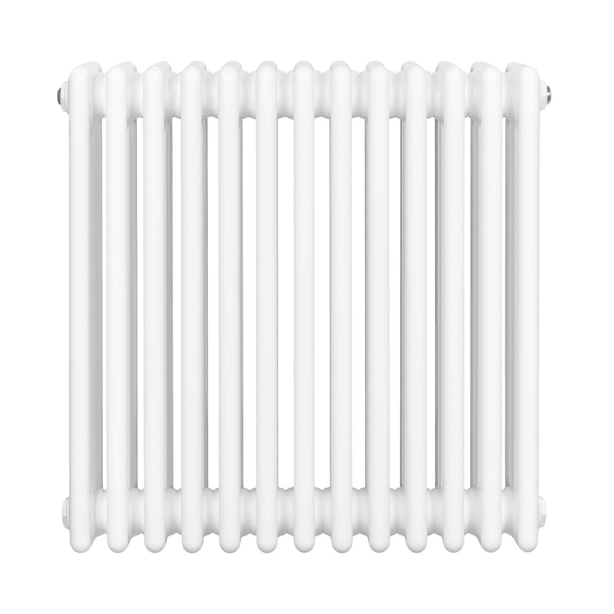 Radiatore tradizionale a 4 colonne, 600 x 605 mm, colore bianco lucido, con superficie liscia e design elegante per riscaldamento efficace