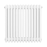 Radiatore tradizionale a 4 colonne, 600 x 605 mm, colore bianco lucido, con superficie liscia e design elegante per riscaldamento efficace