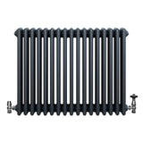 Radiatore tradizionale orizzontale a 4 colonne in grigio antracite, con finitura liscia e valvole metalliche ai lati