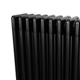 Radiatore tradizionale verticale a 4 colonne, finitura nera lucida, design elegante e moderno, ideale per riscaldare gli ambienti