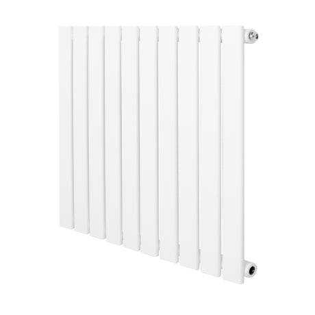 Radiatore piatto a colonna singola orizzontale bianco, con finitura liscia e linee moderne, dimensioni 600 x 700 mm