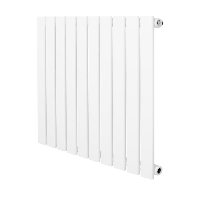 Radiatore piatto a colonna singola orizzontale bianco, con finitura liscia e linee moderne, dimensioni 600 x 700 mm