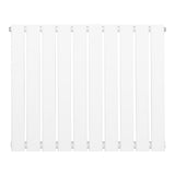 Radiatore piatto a colonna singola orizzontale, dimensioni 600 x 700 mm, finitura bianca lucida con design lineare e moderno