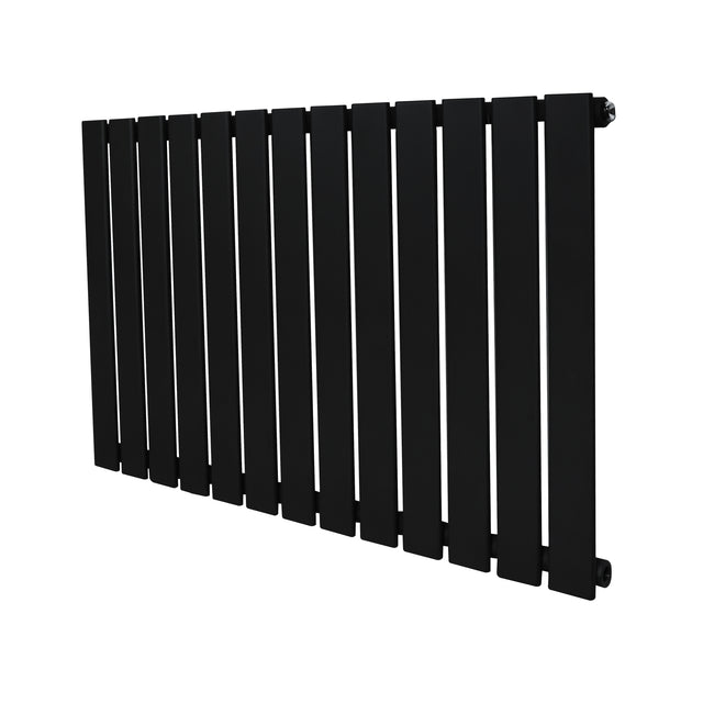 Radiatore piatto a colonna singola orizzontale 600 x 910 mm, finitura nera opaca, design moderno con barre sottili e linee eleganti