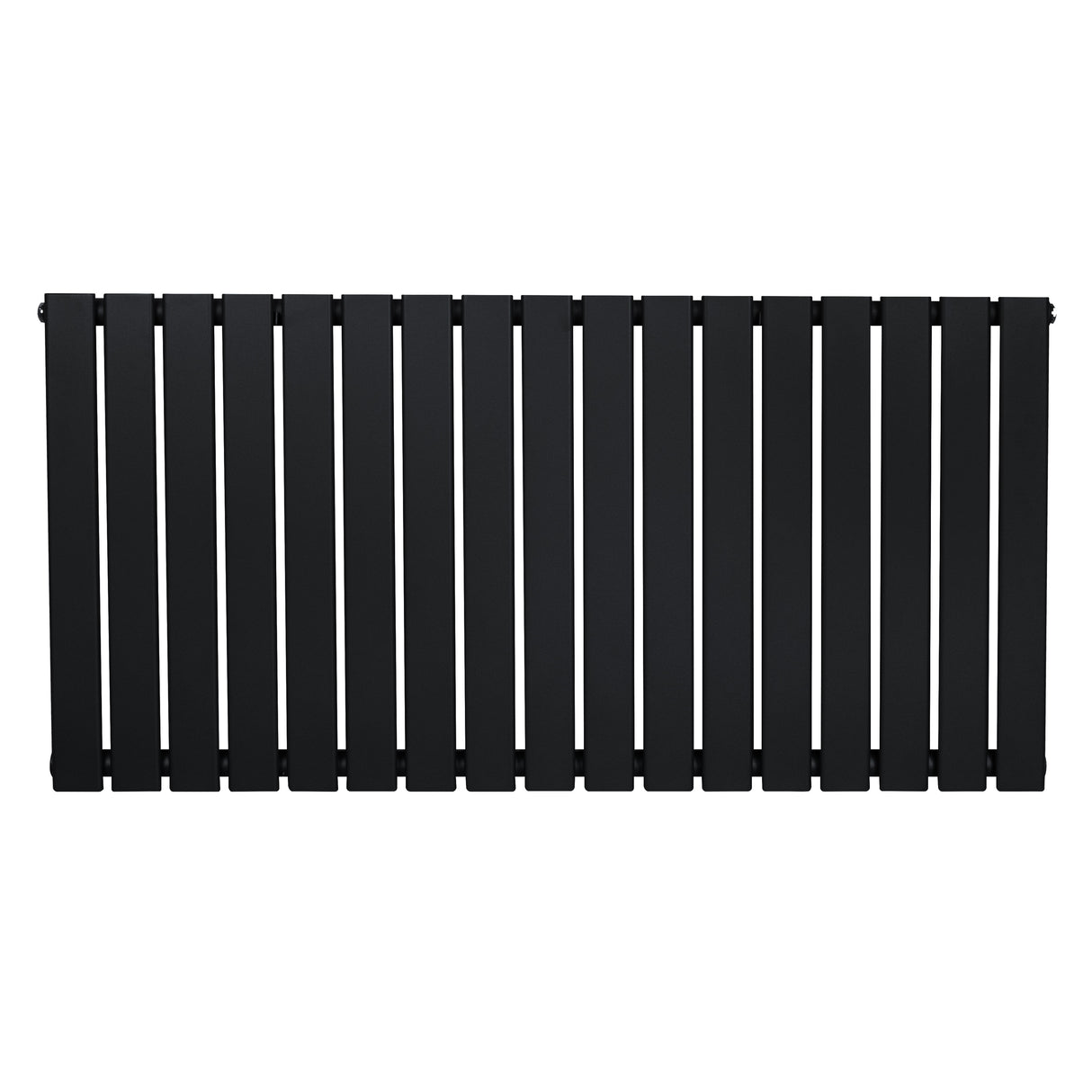 Radiatore piatto orizzontale nero, design elegante con finitura liscia, dimensioni 600 x 1190 mm, adatto per ambienti moderni