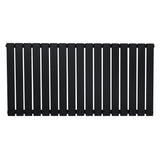 Radiatore piatto orizzontale nero, design elegante con finitura liscia, dimensioni 600 x 1190 mm, adatto per ambienti moderni