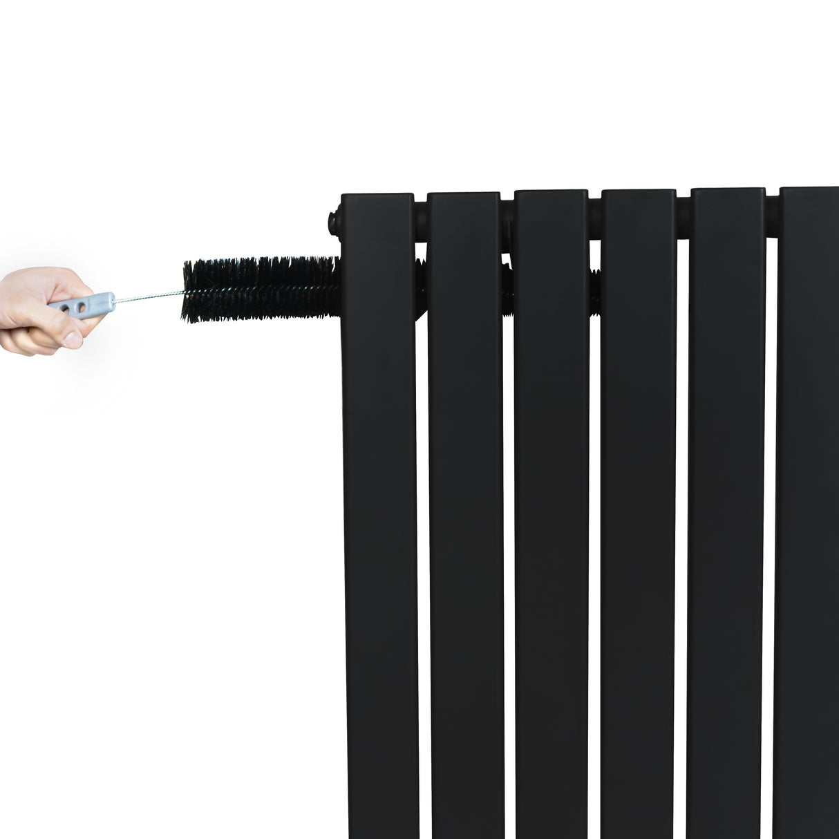 Radiatore piatto a colonna singola orizzontale 600 x 1400 mm, finitura nera opaca, con maniglia per regolazione visibile