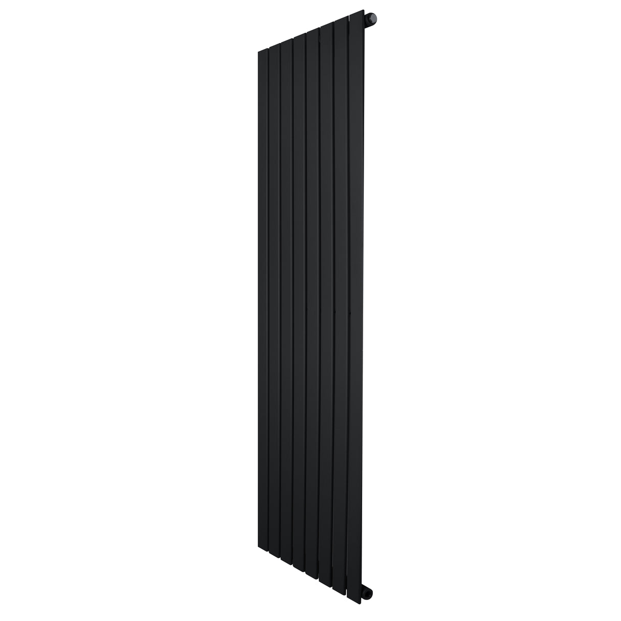 Radiatore verticale a colonna singola, 1600 x 560 mm, finitura nera opaca, design minimalista con linee pulite e texture liscia