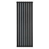 Radiatore piatto a colonna singola verticale 1600 x 560 mm, finitura nera opaca, design elegante con barre sottili e linee pulite