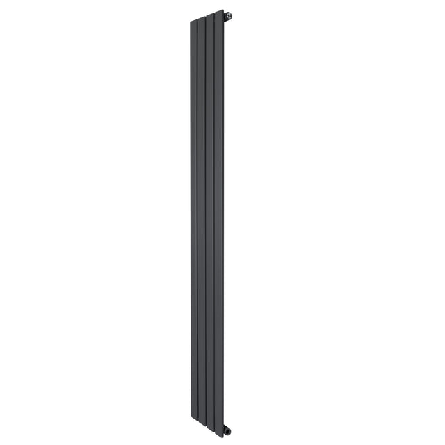 Radiatore piatto a colonna verticale di colore antracite, misura 1800 x 280 mm, con finitura liscia e design moderno e minimalista