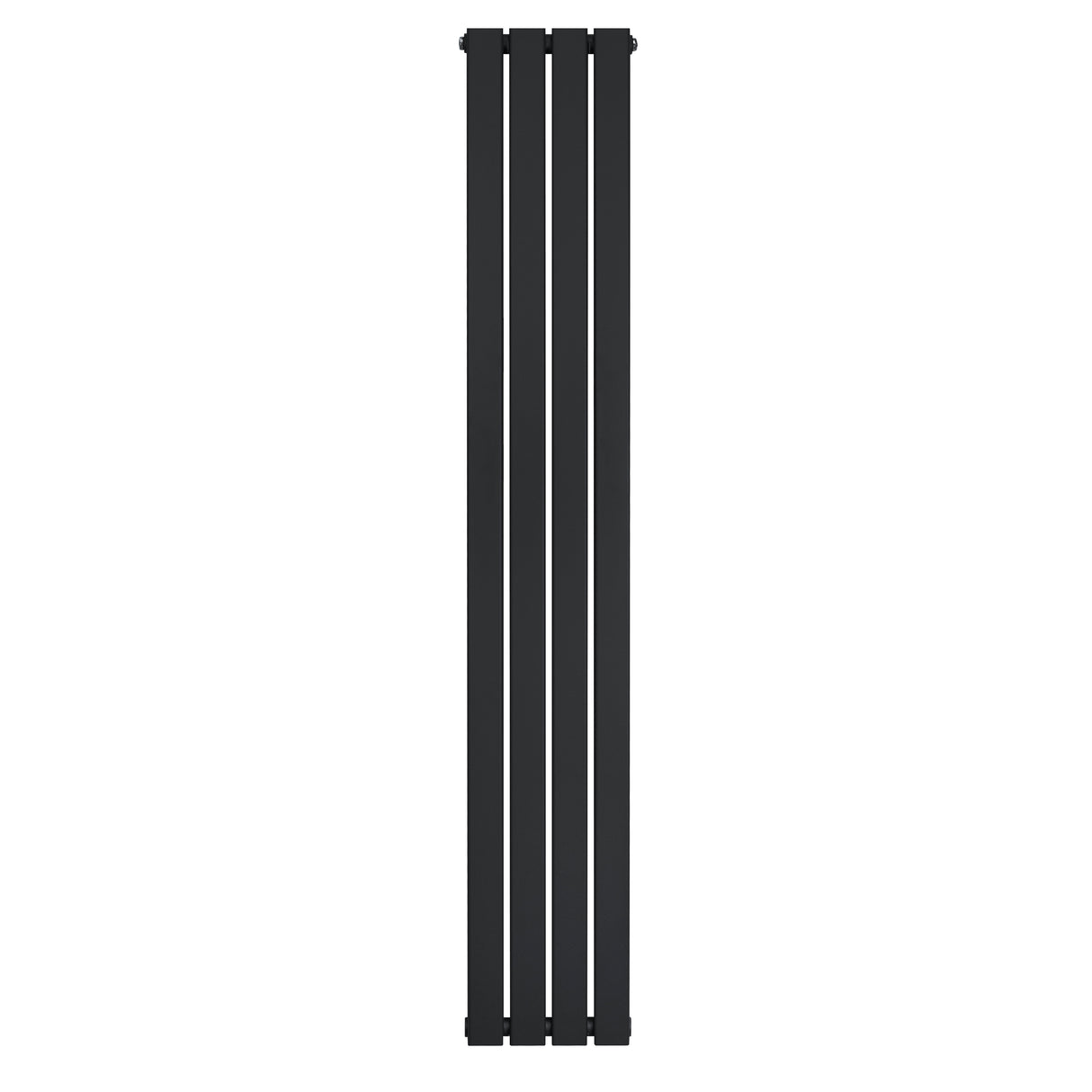 Radiatore verticale a colonna singola, design moderno, finitura nera opaca, dimensioni 1800 x 280 mm, ideale per spazi ridotti