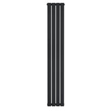 Radiatore verticale a colonna singola, design moderno, finitura nera opaca, dimensioni 1800 x 280 mm, ideale per spazi ridotti