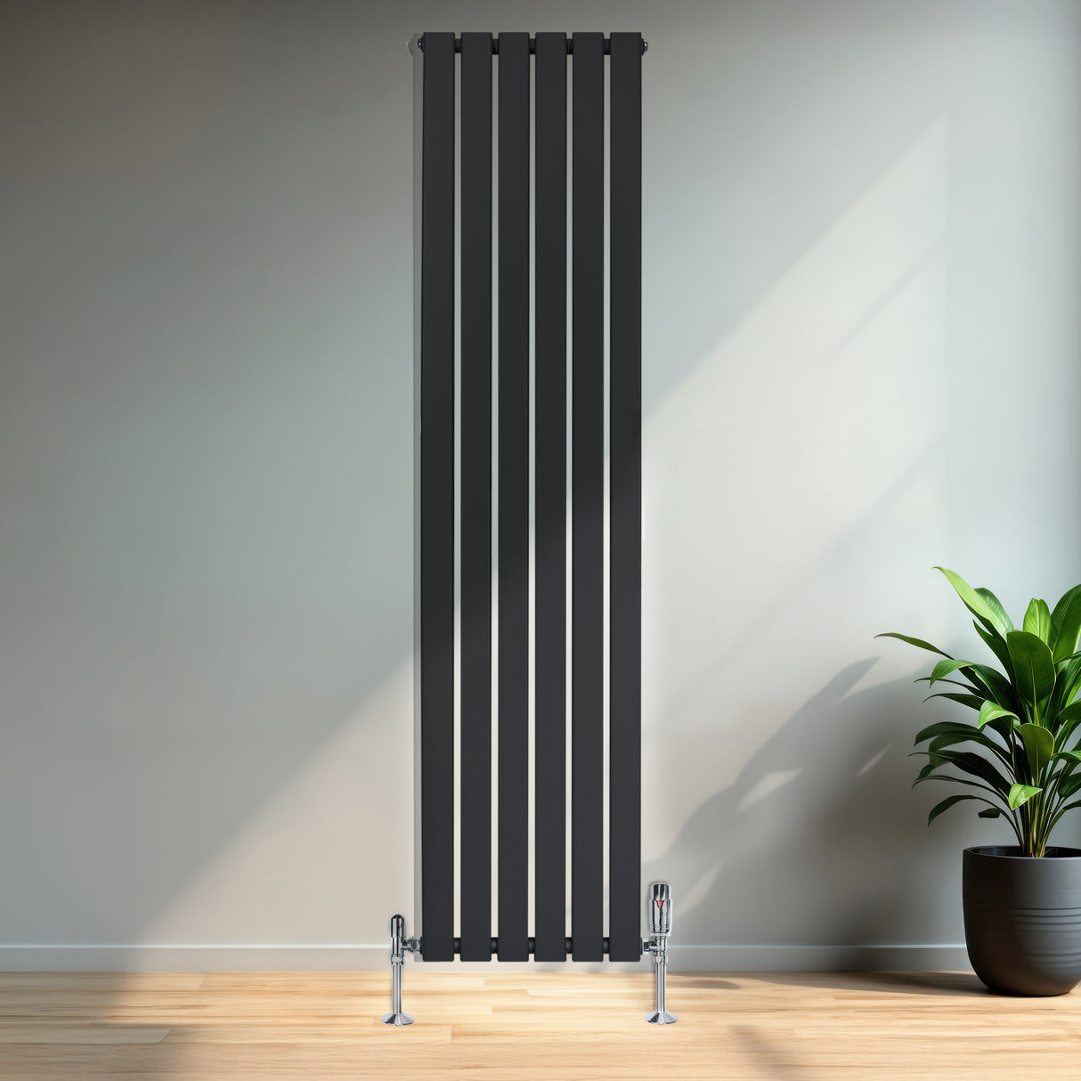 Radiatore verticale a colonna singola, 1800 x 420 mm, finitura antracite, design moderno con linee pulite e texture liscia
