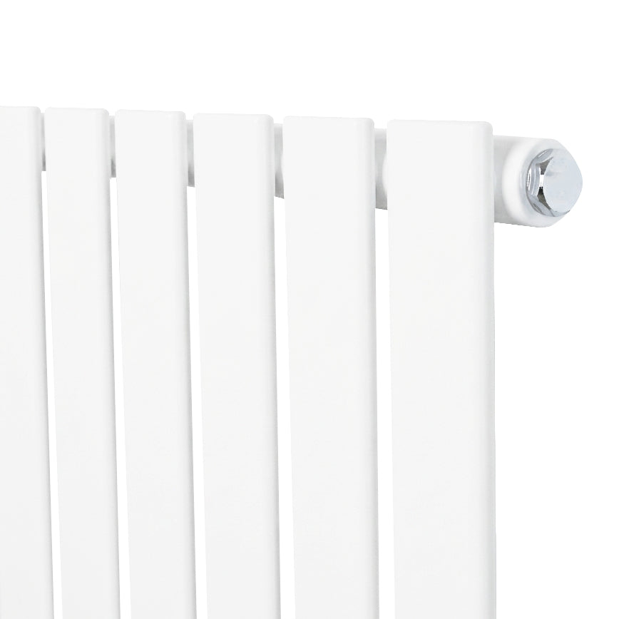 Radiatore verticale a colonna singola, 1800 x 420 mm, finitura bianca liscia, design moderno con barre piatte e angoli arrotondati