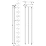 Radiatore verticale a colonna singola, bianco, con dimensioni 1800 x 420 mm, design elegante e linee moderne per un riscaldamento efficiente