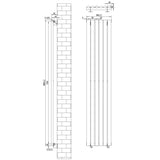Radiatore ovale a colonna singola verticale antracite, dimensioni 1800 x 360 mm, design elegante e moderno, linee sottili e finitura opaca