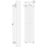Radiatore ovale a colonna singola verticale bianco, dimensioni 1800 x 480 mm, con finitura liscia e design elegante per interni moderni